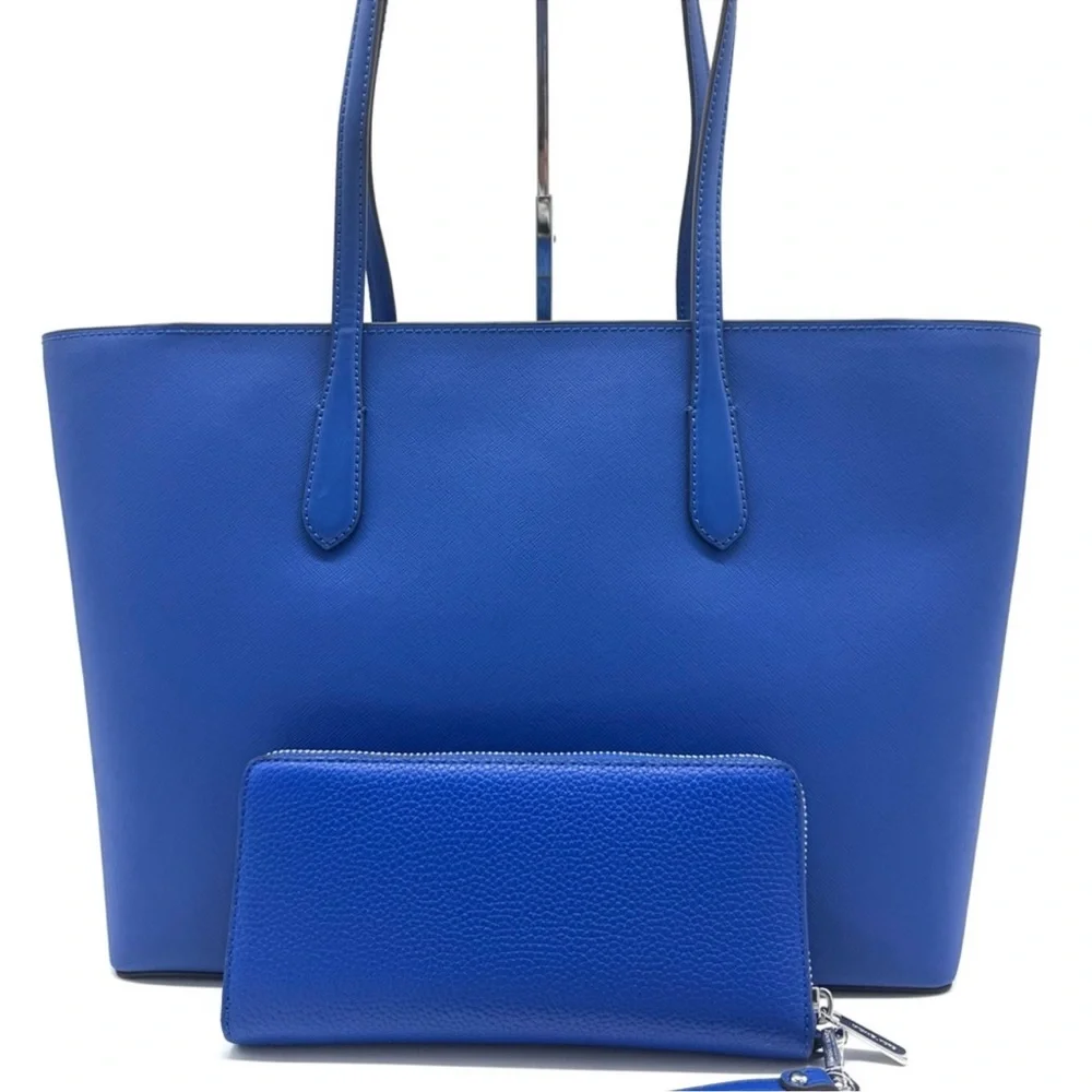 Michael Kors Arden Large Leather Tote Bag Galaxy Blue - Picture 3 of 10